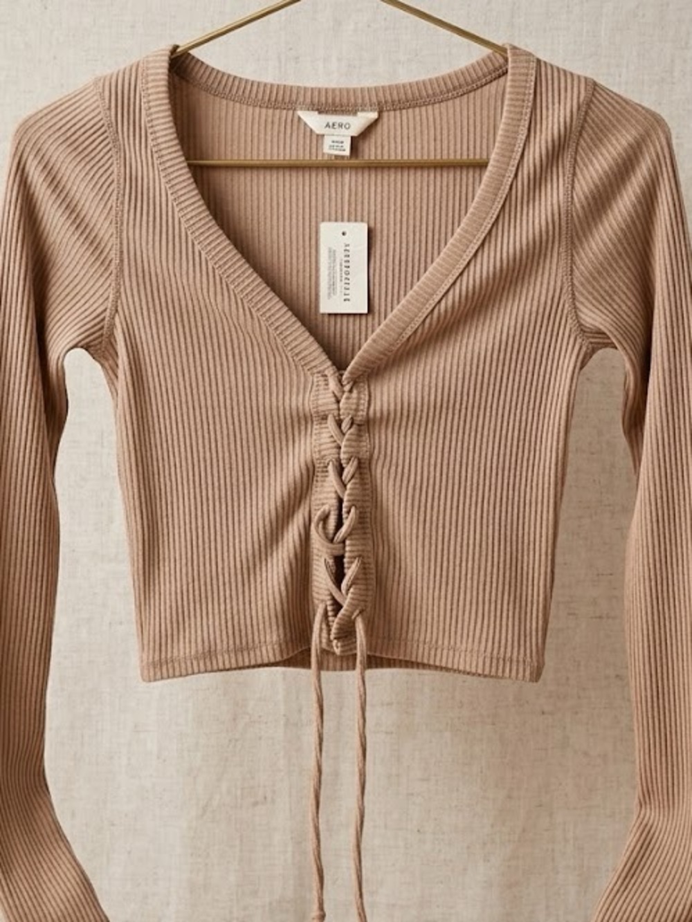 Aeropostale Ribbed Tank Top in Tan